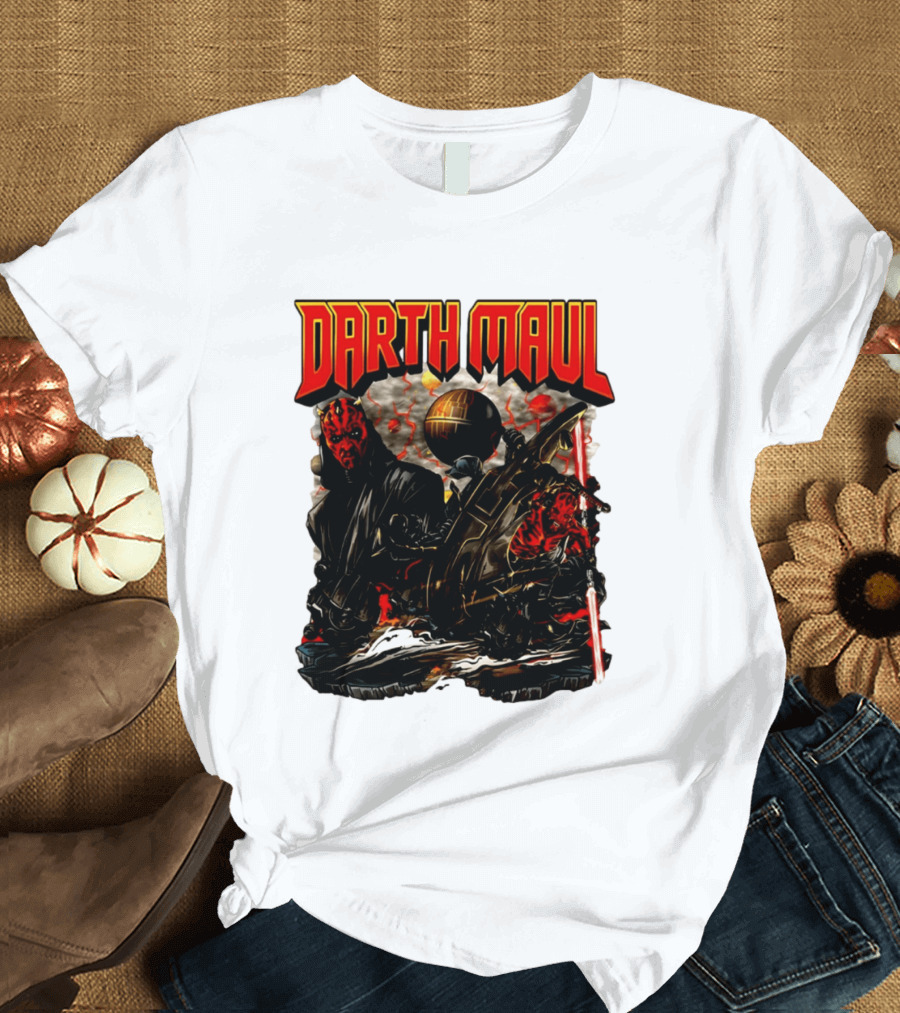 Darth Maul Star Wars Sith Warrior Battle Scene With Lightsaber And The Death Star T-Shirt