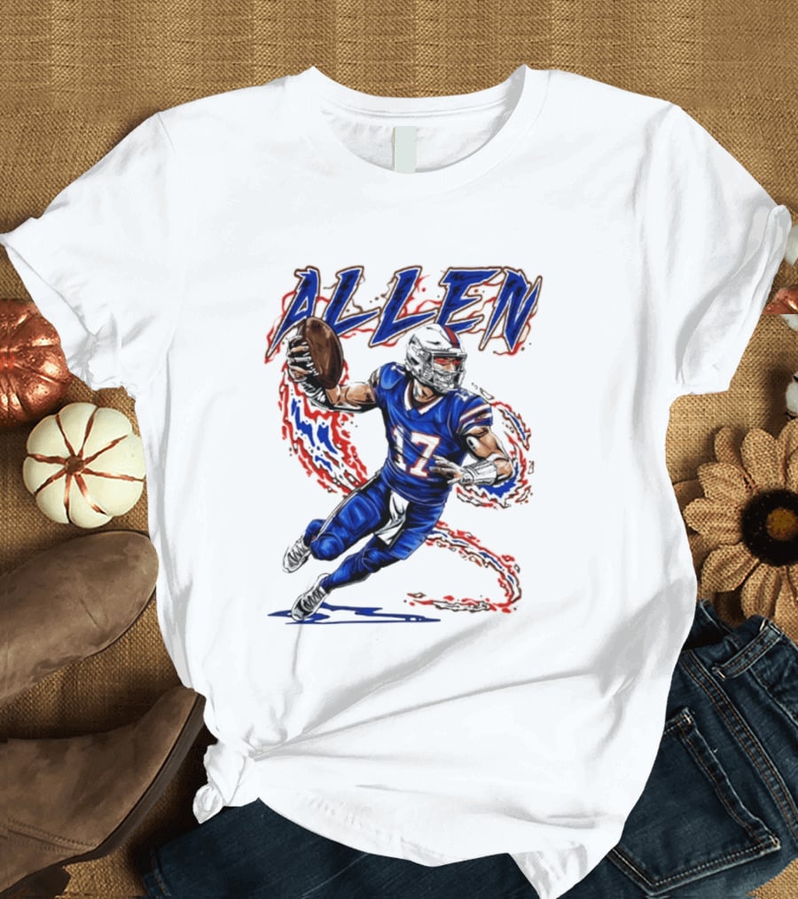 Josh Allen 17 Football Action Lightning Bolt T-Shirt