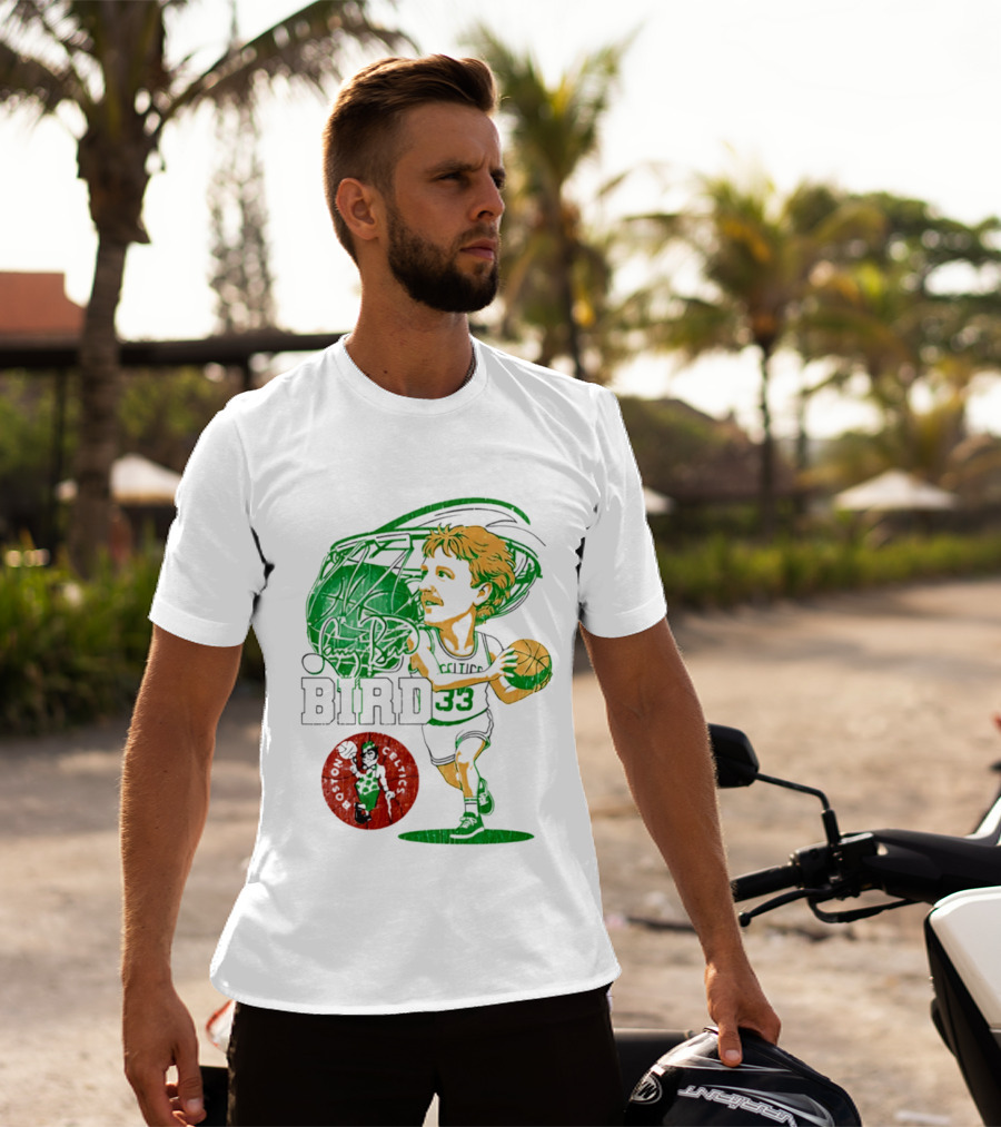 Boston Celtics Larry Bird Caricature NBA Legend 33 Basketball T-Shirt