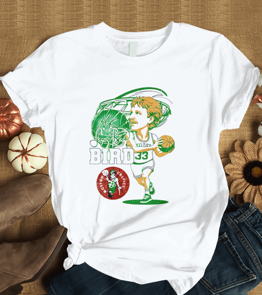 Boston Celtics Larry Bird Caricature NBA Legend 33 Basketball T-Shirt