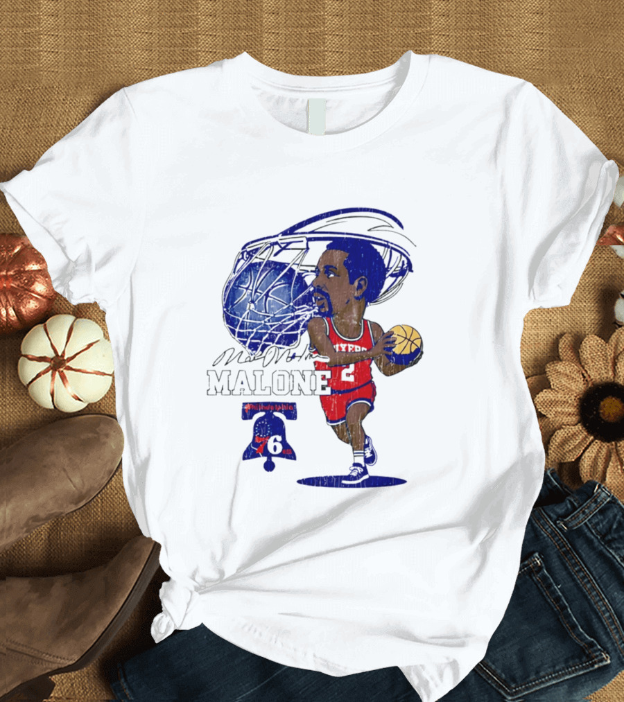 Moses Malone Philadelphia 76ers Basketball Caricature T-Shirt