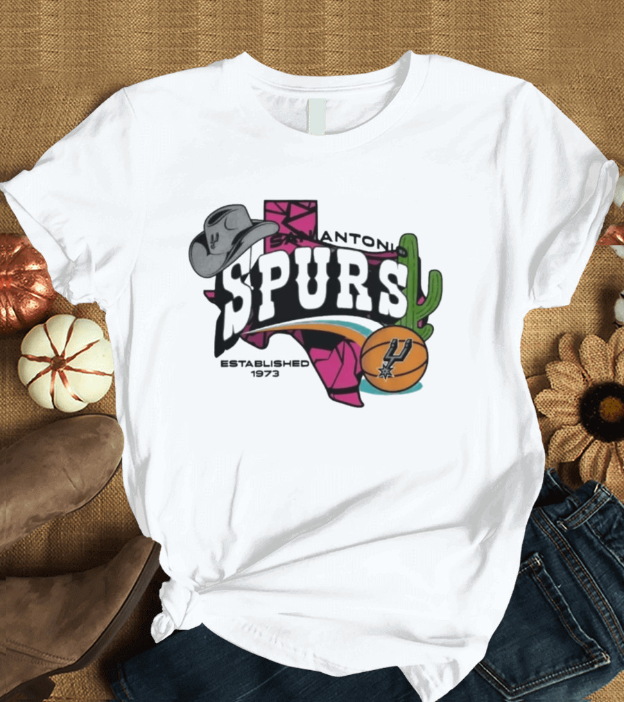 San Antonio Spurs Texas Cowboy Hat Cactus Basketball Established 1973 T-Shirt