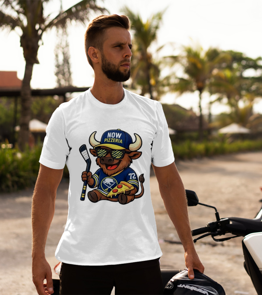 Tage Thompson Now Pizzeria Pizza Buffalo Sabres Hockey Bull Character 72 T-Shirt