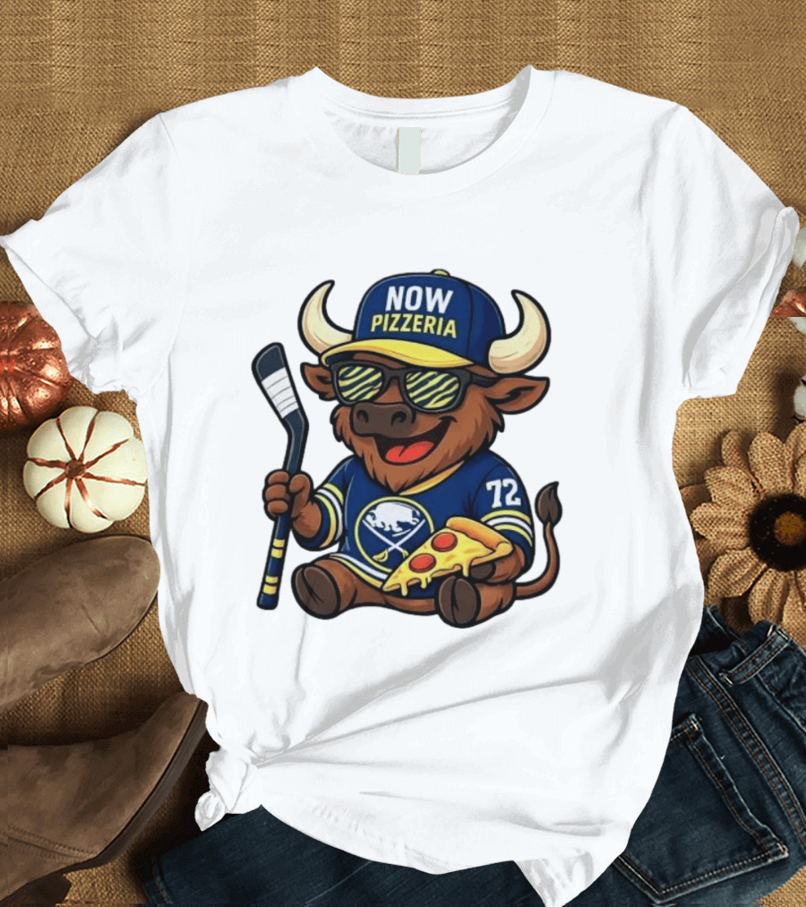 Tage Thompson Now Pizzeria Pizza Buffalo Sabres Hockey Bull Character 72 T-Shirt