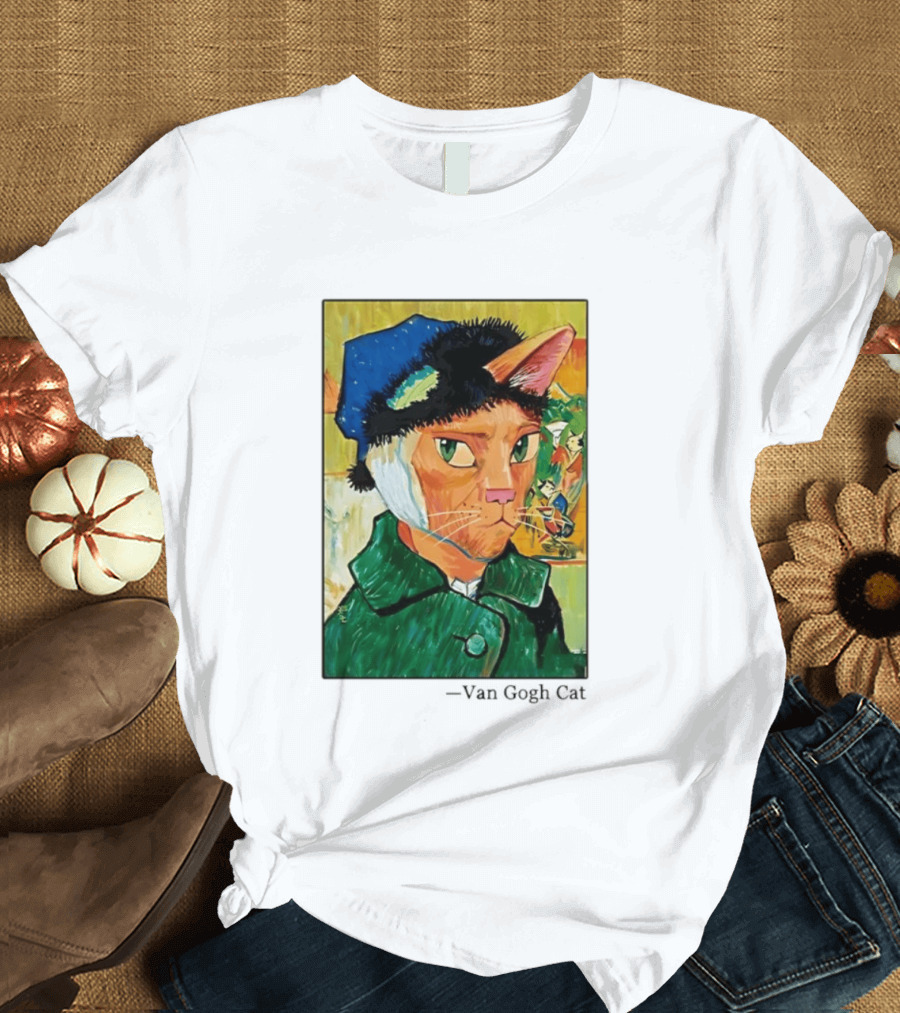 Cat In Van Gogh Style With Bandaged Ear Iconic Painting T-Shirt