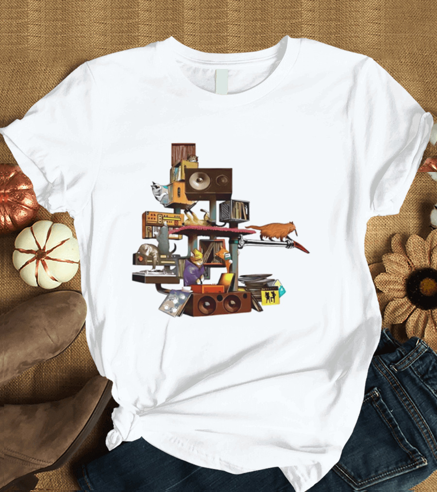 Cats Jamming With Crates And Music Gear T-Shirt
