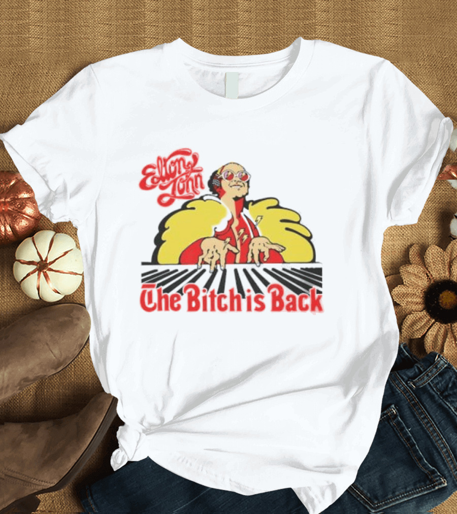 Elton John The Bitch Is Back Burst Yellow And Red T-Shirt