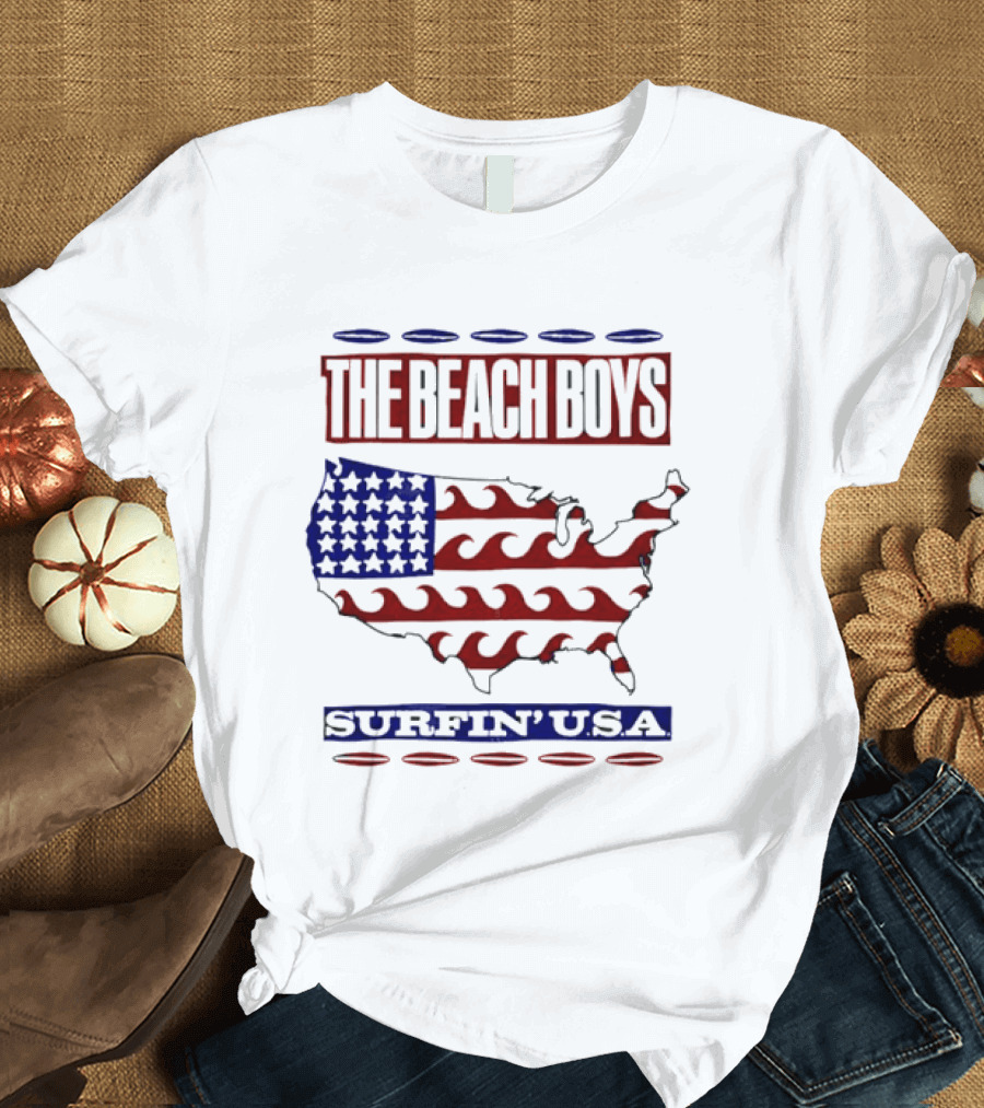 The Beach Boys Surfin' USA American Flag Waves Map T-Shirt