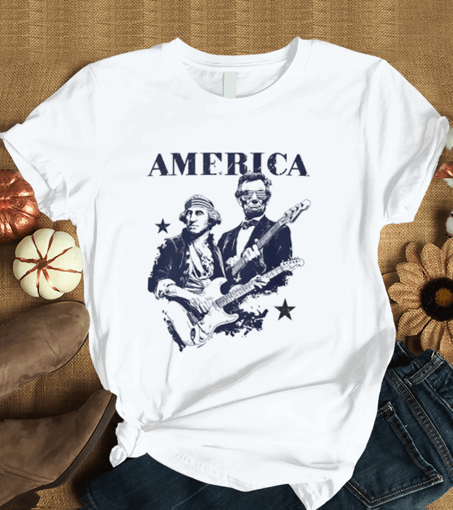 America George Washington Abraham Lincoln Presidential Rockstars 250 T-Shirt
