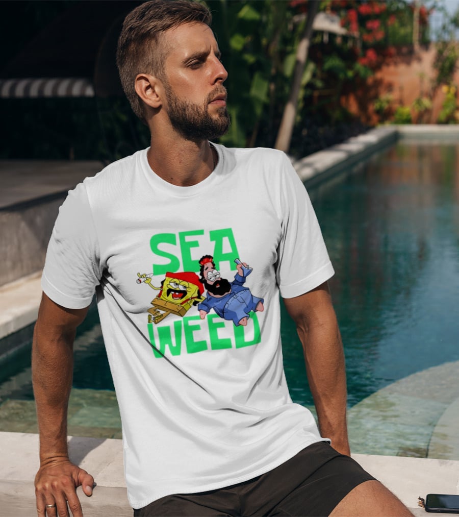 Sea Weed Sponge And Bearded Duo Cartoon Characters T-Shirt