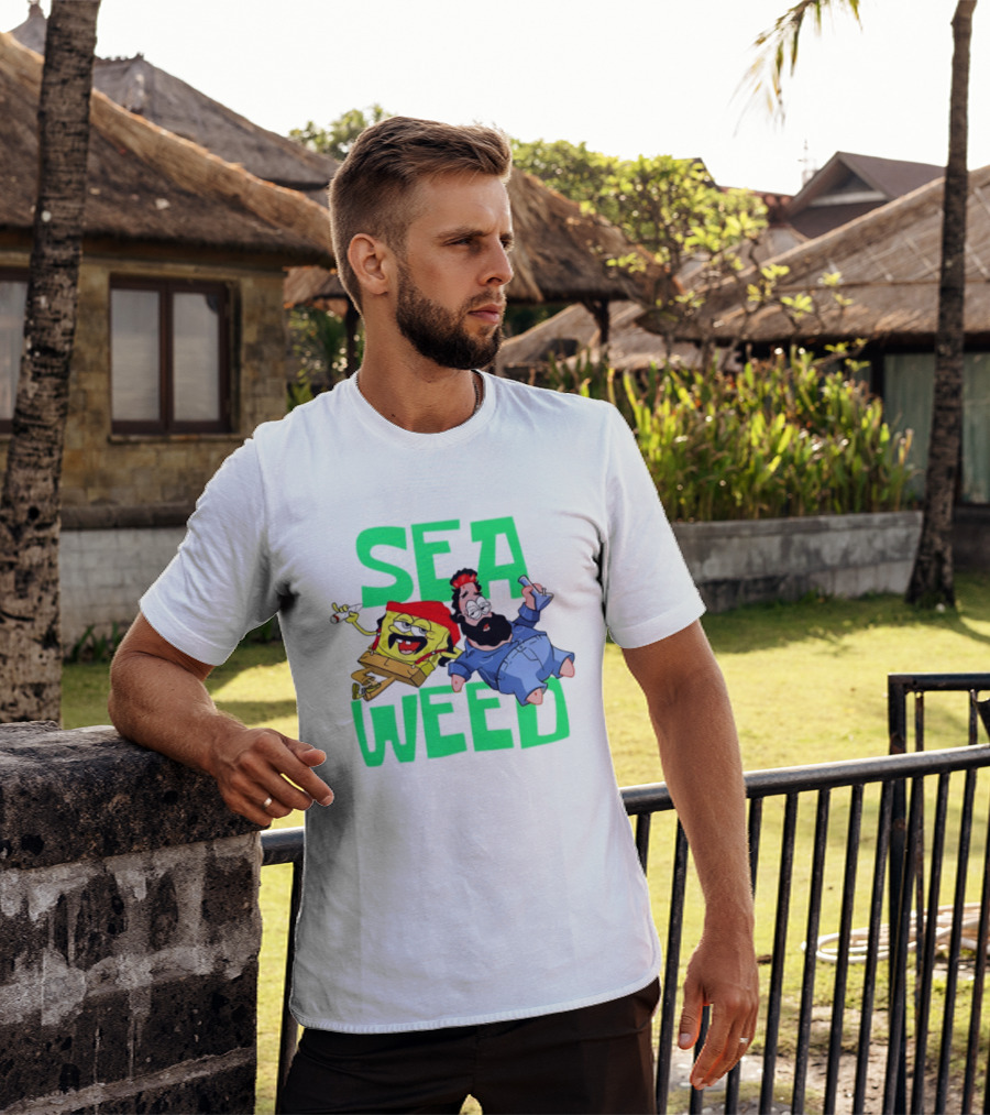 Sea Weed Sponge And Bearded Duo Cartoon Characters T-Shirt