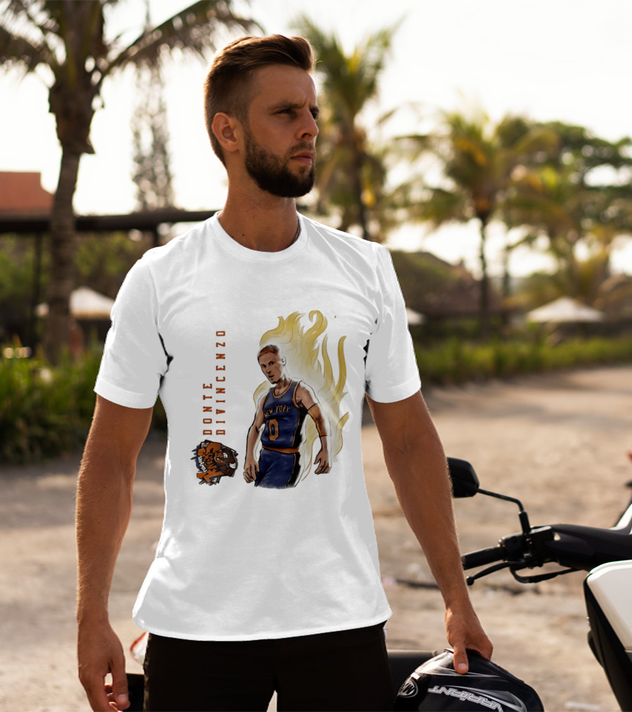 Donte DiVincenzo New York Knicks Flaming Basketball Inferno T-Shirt