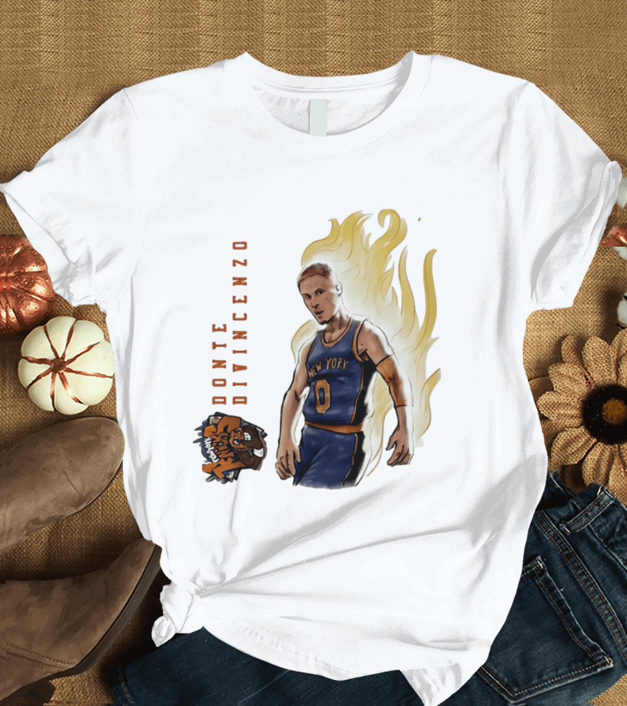 Donte DiVincenzo New York Knicks Flaming Basketball Inferno T-Shirt