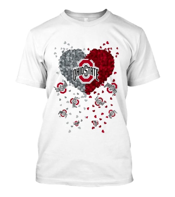Heart Of Ohio State Buckeyes Football 2026 Red And Gray Hearts With Buckeye Logos T-Shirt