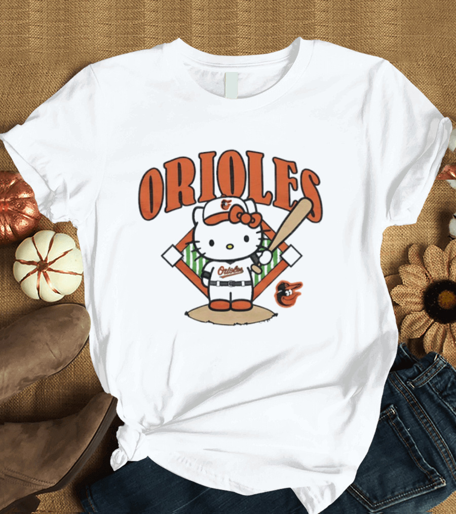 Baltimore Orioles Hello Kitty MLB Collaboration With Baseball T-Shirt