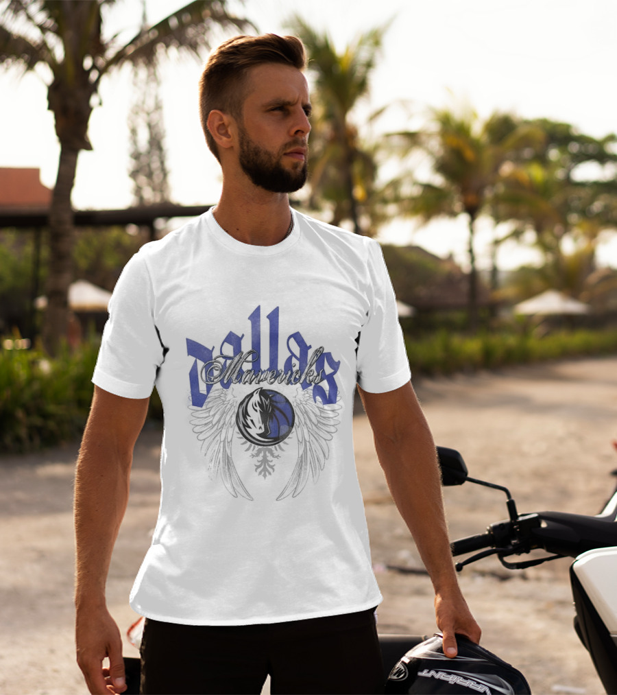 Dallas Mavericks Mitchell & Ness Old English Blue Wings T-Shirt