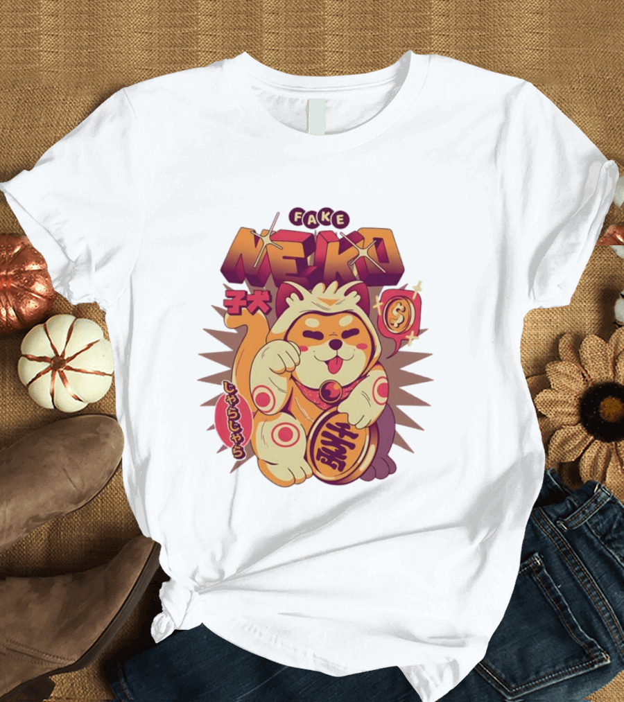 Fake Neko Shiba Inu Lucky Cat Coin Japan T-Shirt