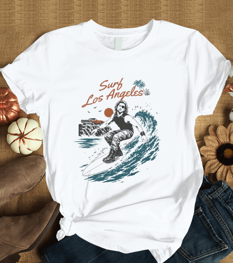 Surf Los Angeles 2026 Vintage Surfer With Sunset And Palm Tree Ocean Wave T-Shirt