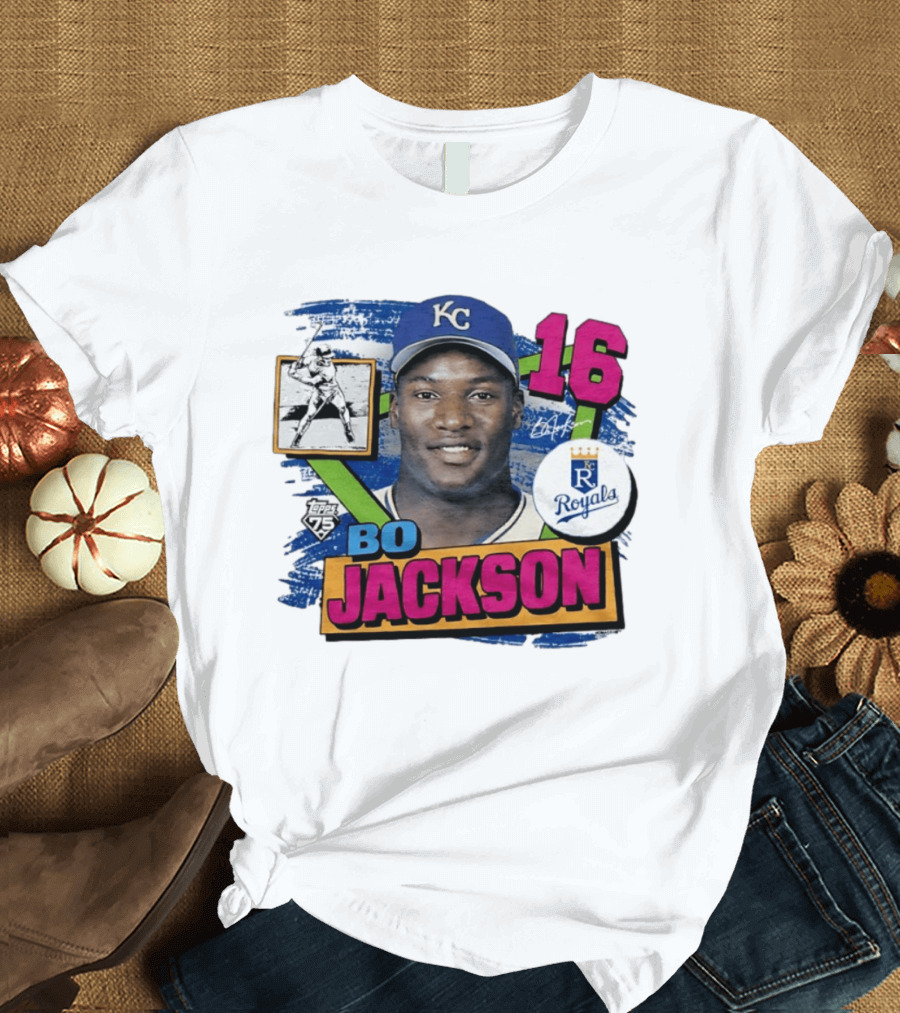 Bo Jackson 16 Kansas City Royals Topps 75 Vintage Baseball Memorabilia T-Shirt