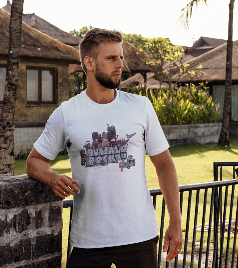Buffalo Rocks City Landmarks Cartoon Historic Skyline T-Shirt