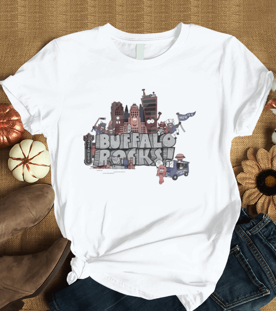 Buffalo Rocks City Landmarks Cartoon Historic Skyline T-Shirt