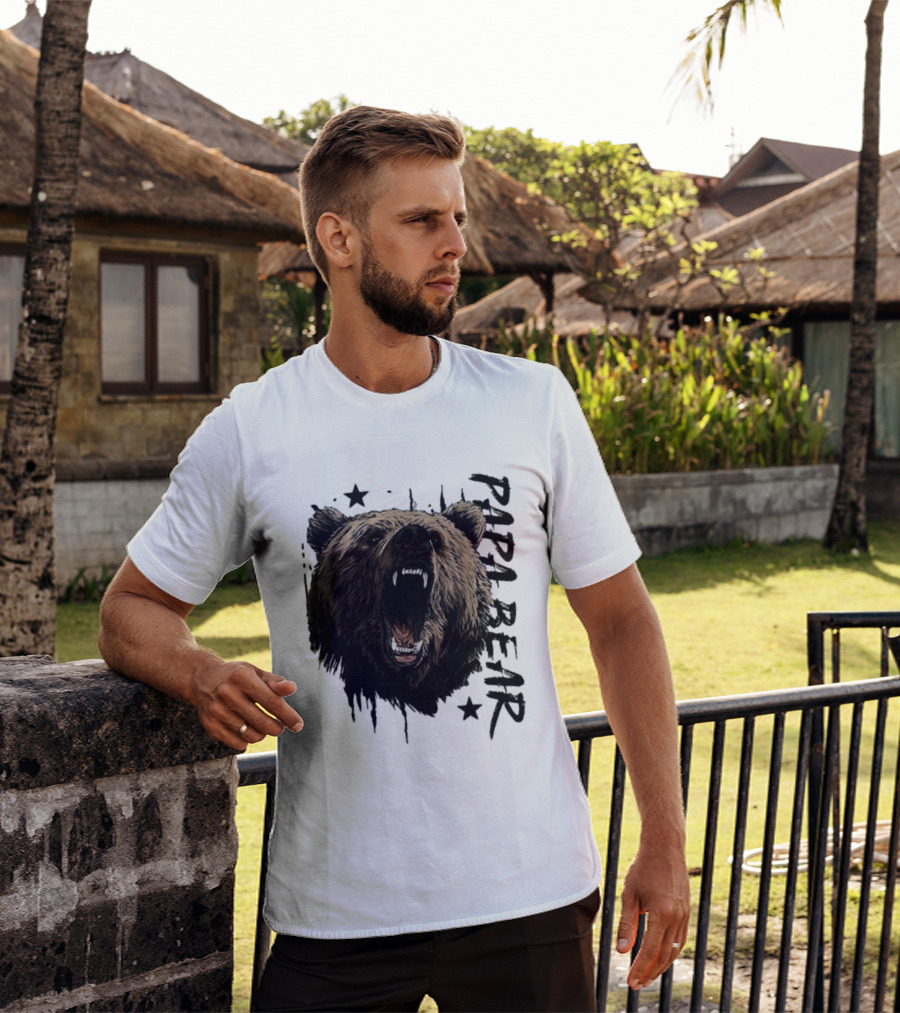 Papa Bear Distressed Flag Bold Grizzly Roar Father's Day T-Shirt