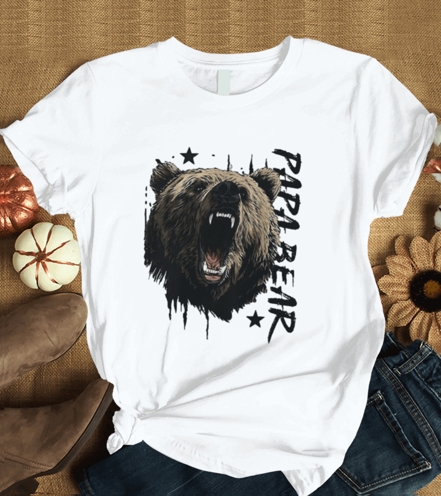 Papa Bear Distressed Flag Bold Grizzly Roar Father's Day T-Shirt