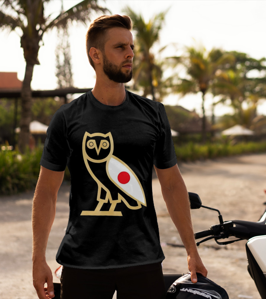 OVO Owl Japan Flag Icon Gold Outline And Red Circle Motif T-Shirt