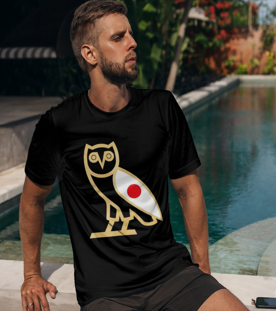 OVO Owl Japan Flag Icon Gold Outline And Red Circle Motif T-Shirt