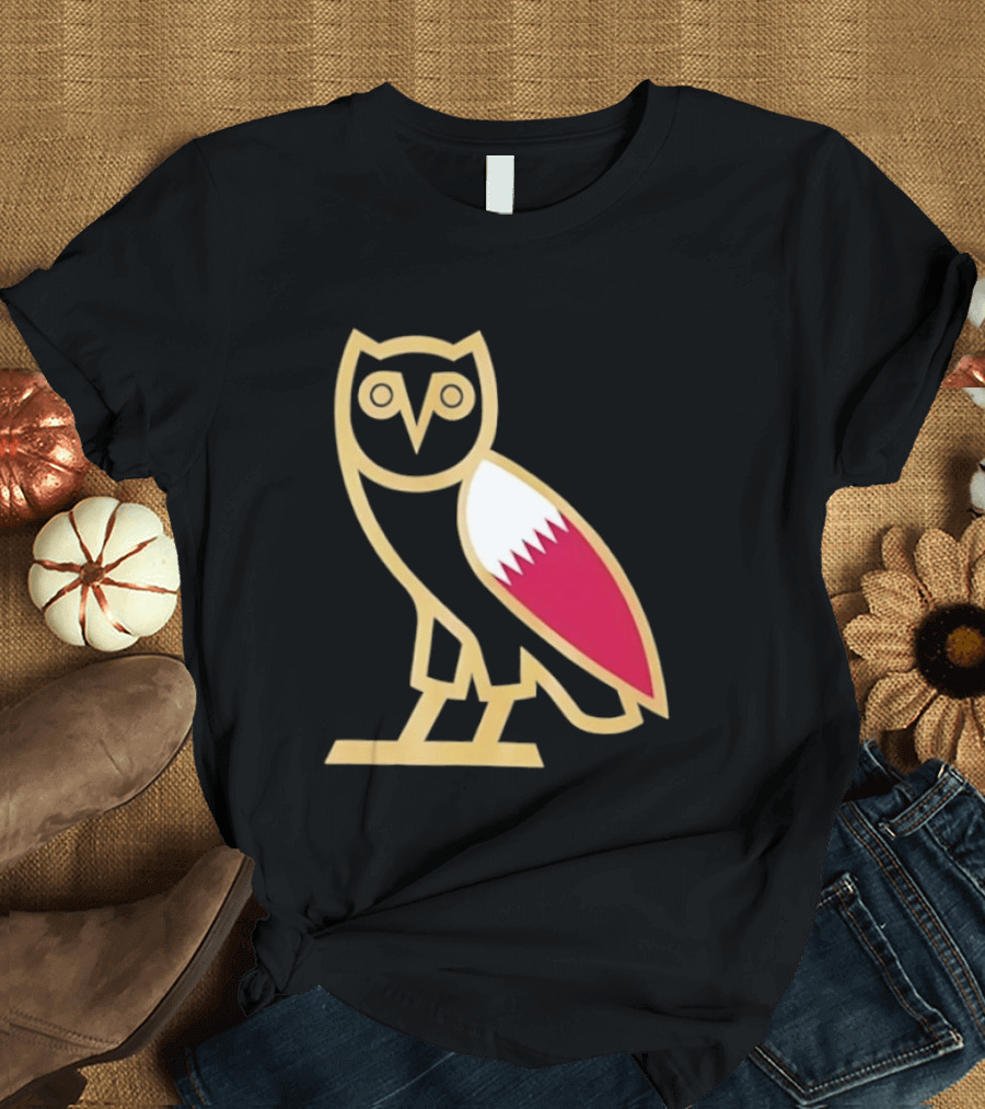 OVO Owl Gold Outline Qatar Flag Wing T-Shirt