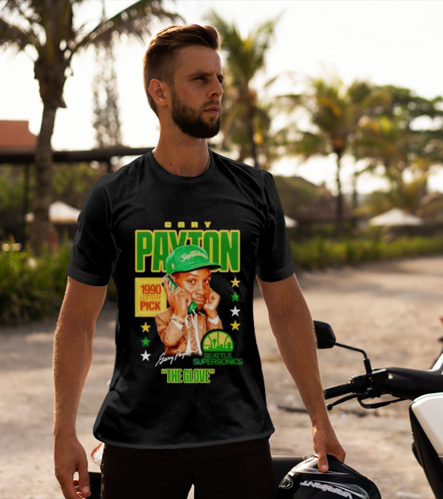 Gary Payton SuperSonics 1990 Lottery Pick The Glove Caricature T-Shirt