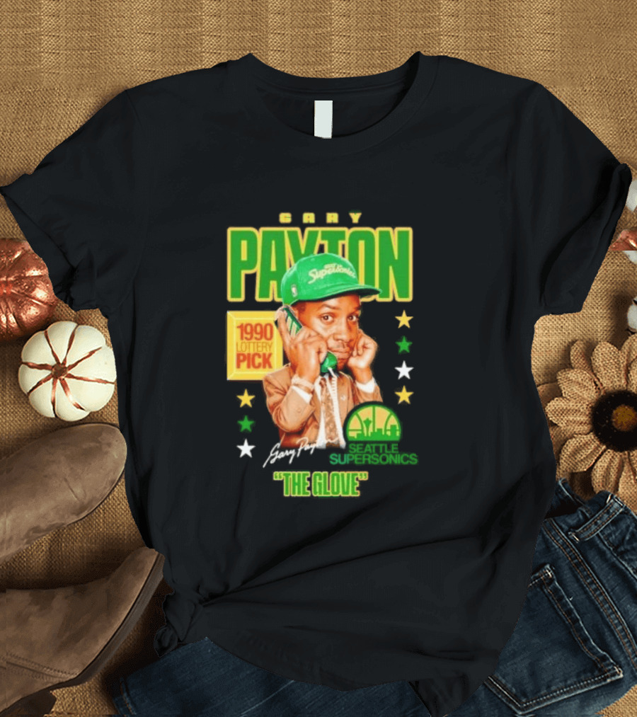 Gary Payton SuperSonics 1990 Lottery Pick The Glove Caricature T-Shirt