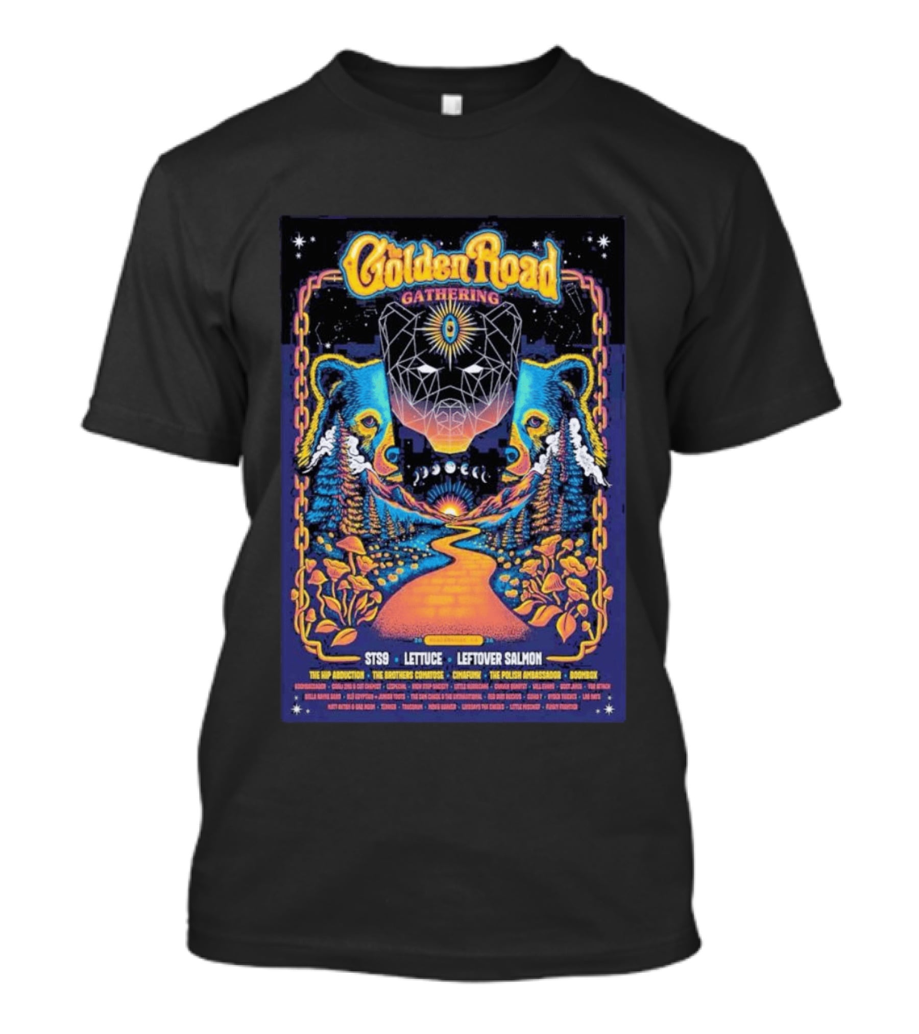 Golden Road Gathering Placerville May 2026 STS9 Lettuce Leftover Salmon The Hip Abduction The Brothers Comatose Cymafunk The Polish Ambassador Boombox T-Shirt