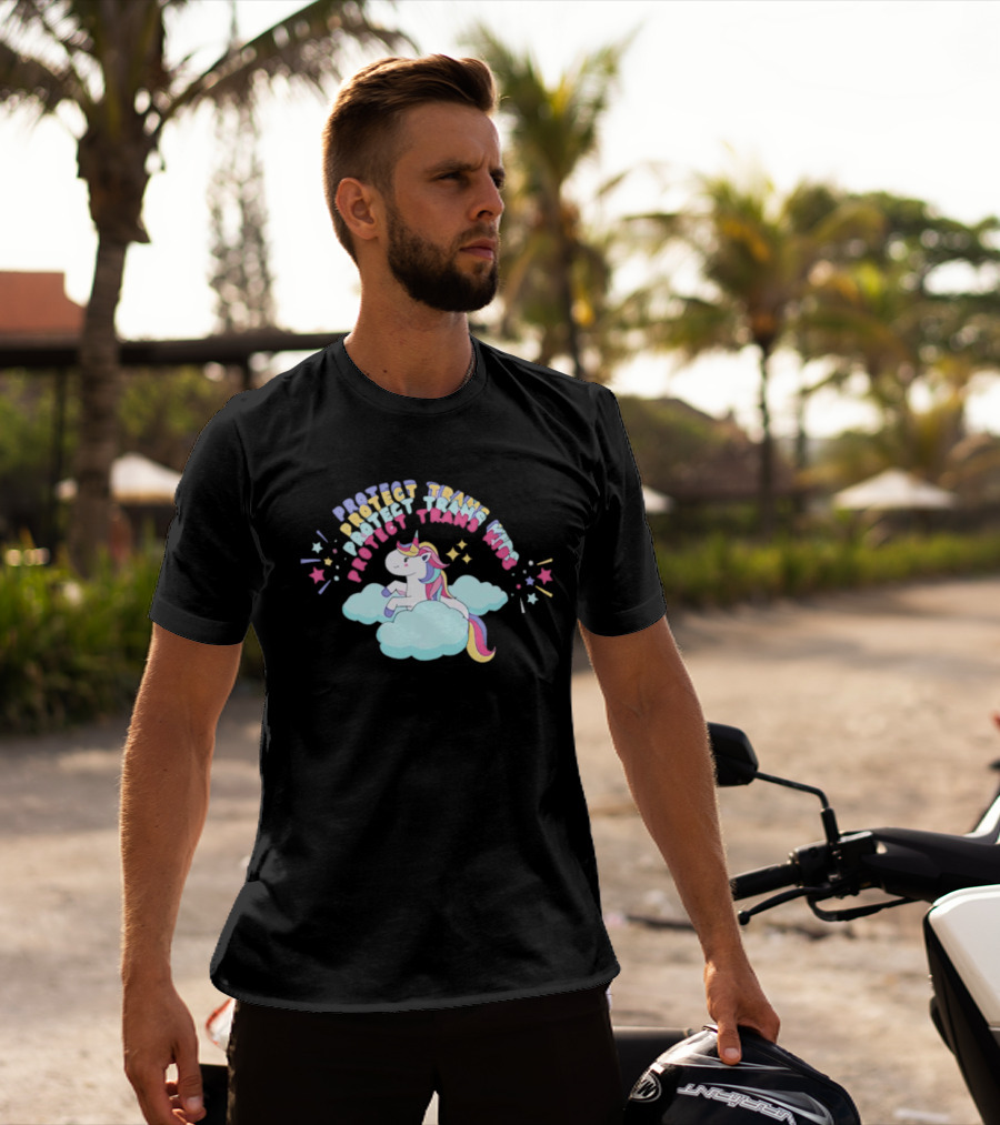 Protect Trans Kids Unicorn Rainbow Stars Cloud T-Shirt