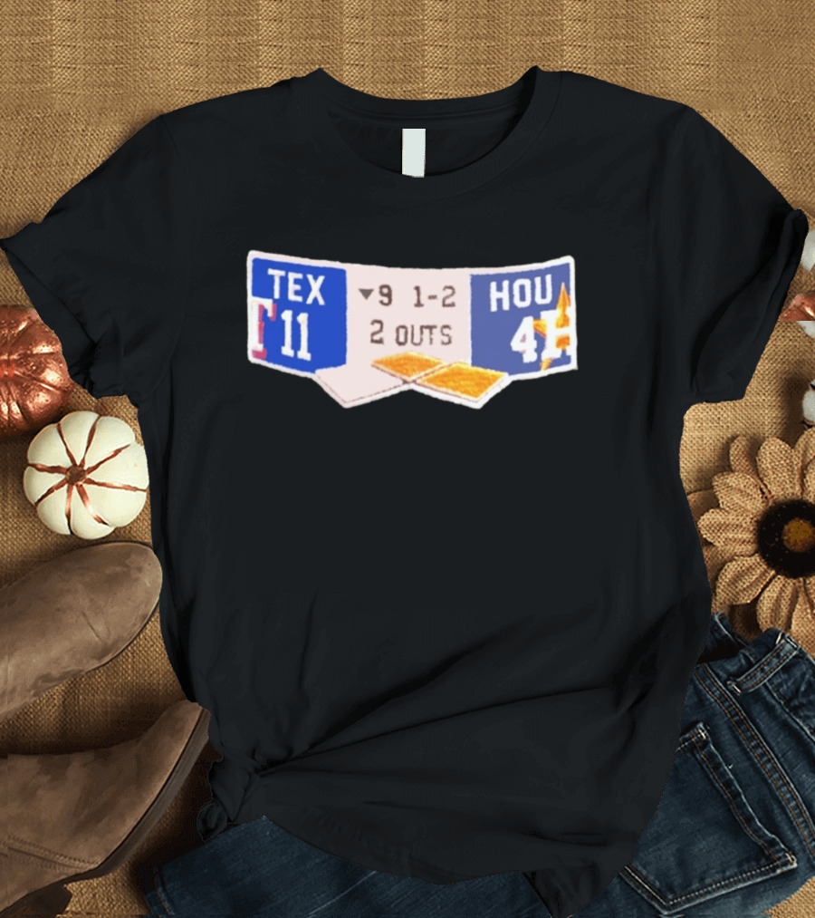 Texas Rangers 11 Houston Astros 4 Scoreboard 9th Inning 2 Outs T-Shirt