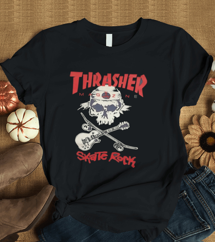 Thrasher Magazine Skate Rock Skull Guitar Crossbones T-Shirt