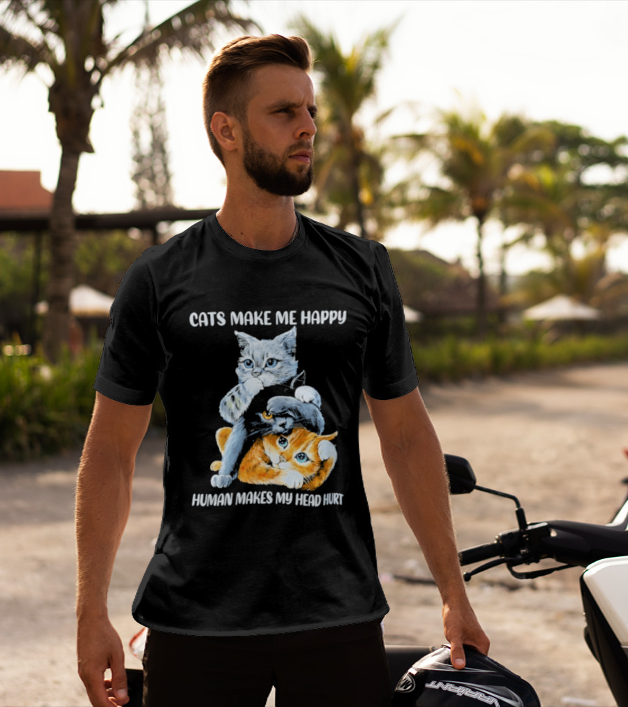 Cats Make Me Happy Human Makes My Head Hurt Cute Cat Duo T-Shirt