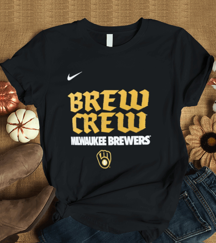 Milwaukee Brewers Nike Brew Crew Handwriting Club Baseball Glove T-Shirt