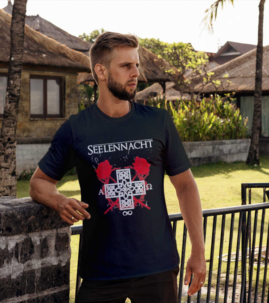 Seelennacht Celtic Cross Red Roses Alpha Omega Infinity T-Shirt
