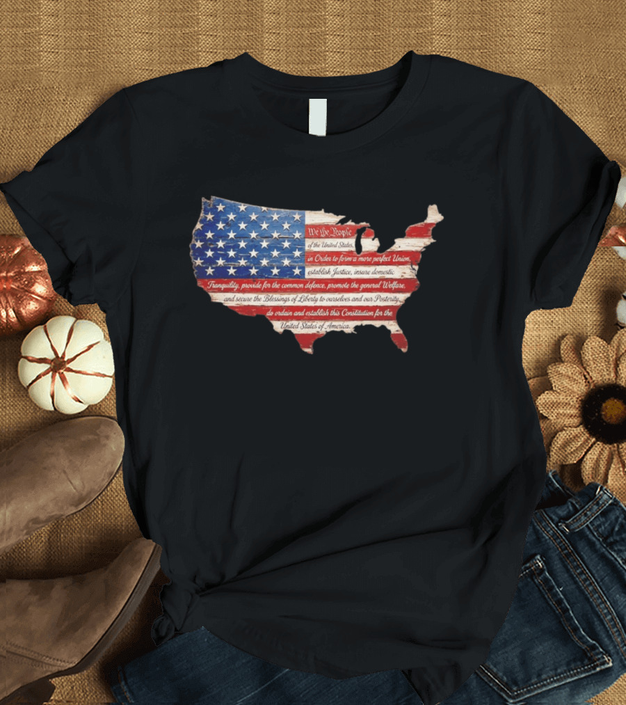 We The People Flag Map Of The United States Constitution T-Shirt
