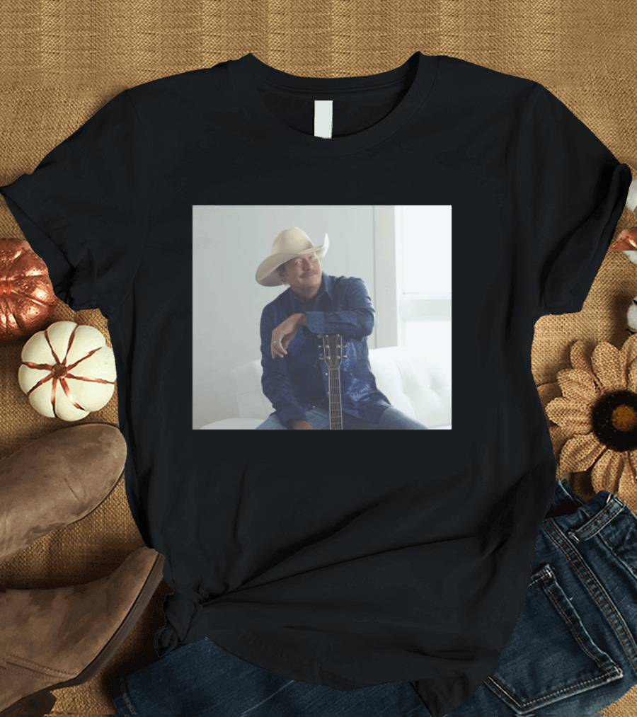 Alan Jackson I Want To Stroll Over Heaven With You White Hat Blue Guitar T-Shirt