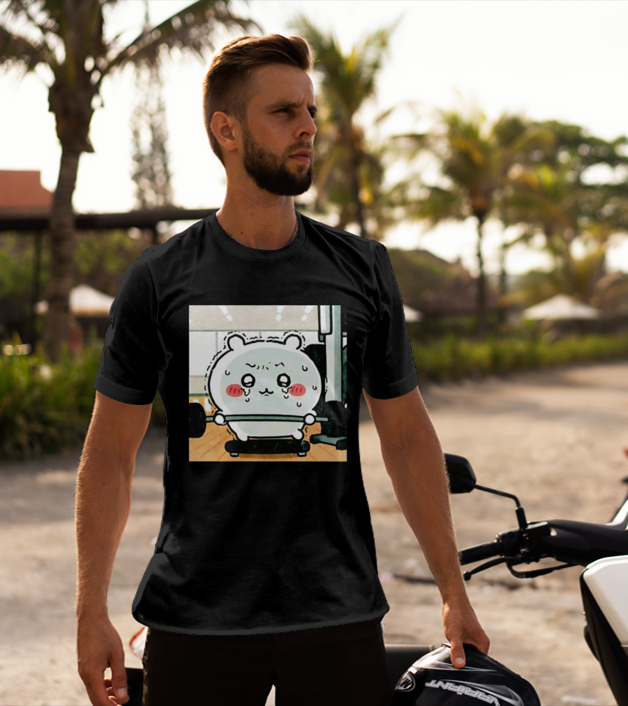 Chiikawa Usagi Exercising Gym Scene Cute Cartoon Character Training T-Shirt