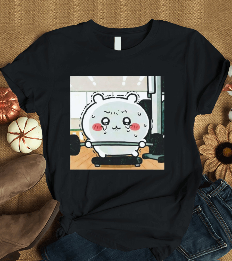 Chiikawa Usagi Exercising Gym Scene Cute Cartoon Character Training T-Shirt
