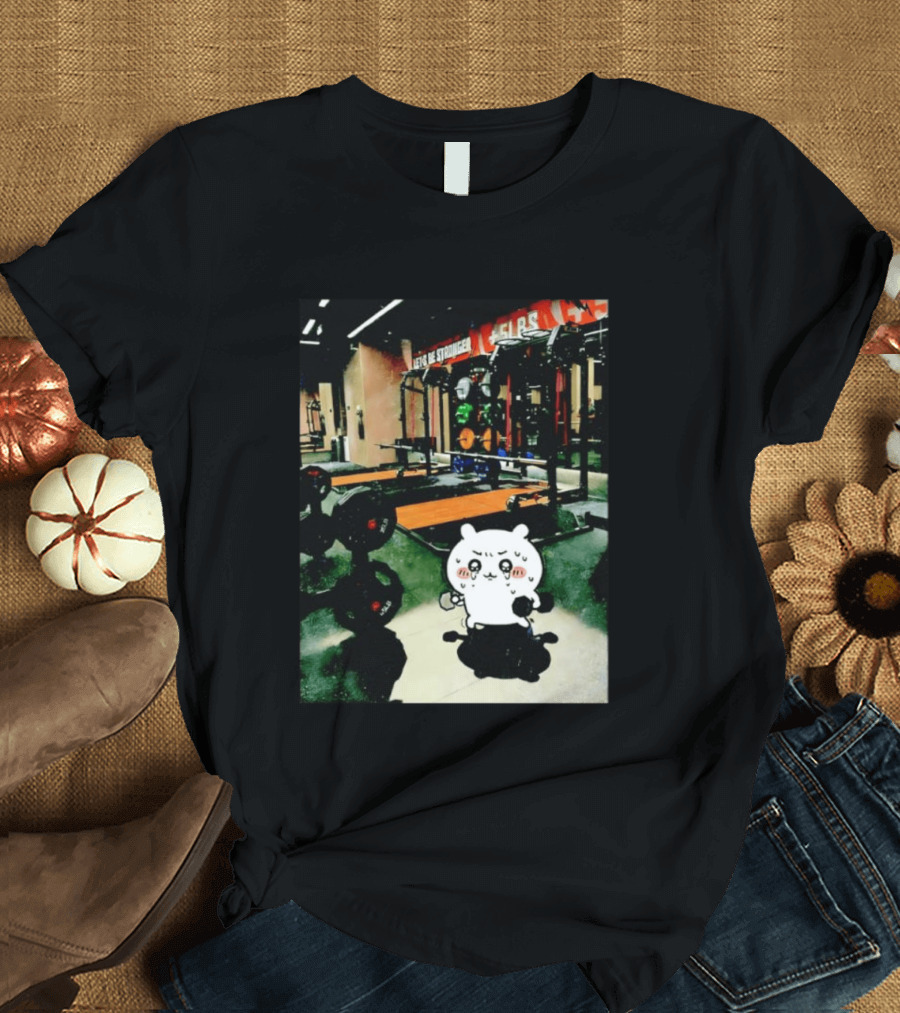 Usagi Working Out At The Gym Let's Be Stronger Chiikawa Fitness Motivational Scene T-Shirt