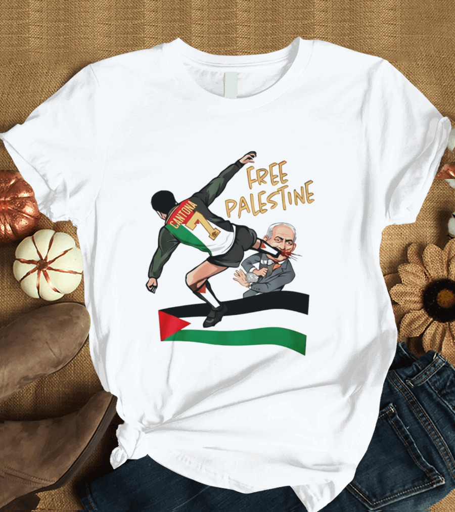 Cantona Number 7 Free Palestine Kick Advocate T-Shirt