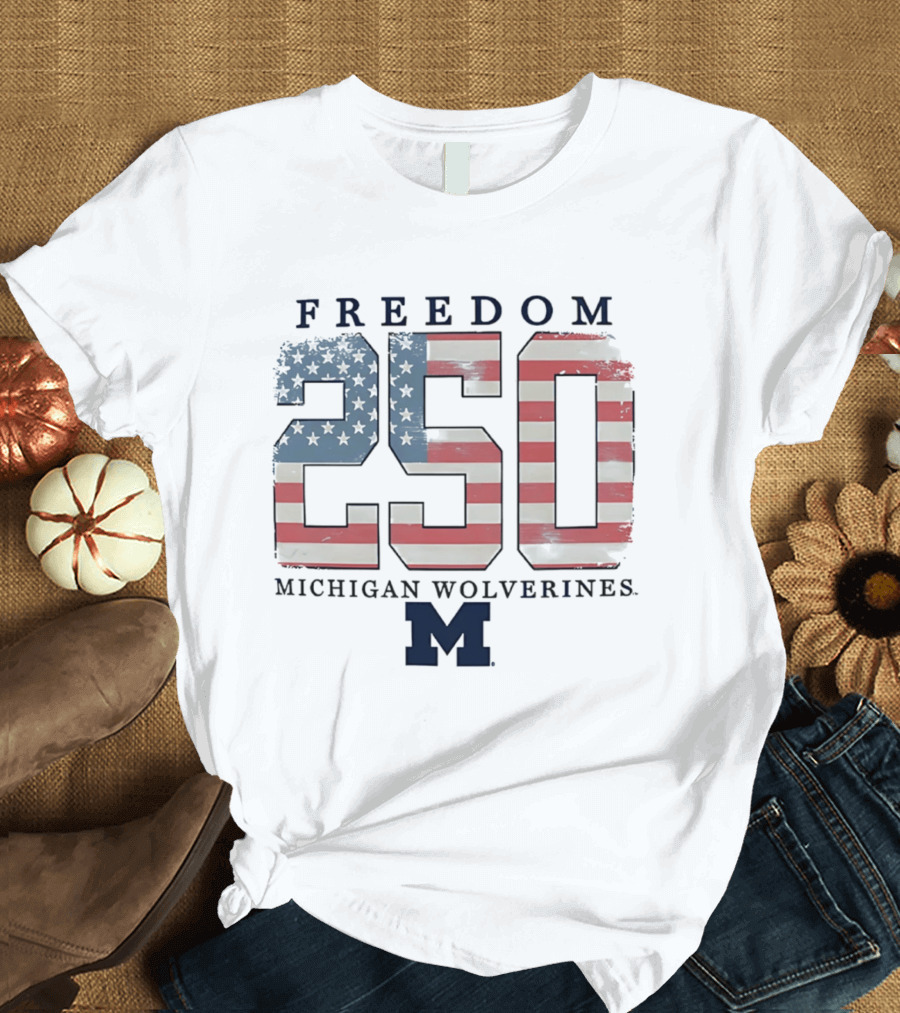 Michigan Wolverines Freedom 250 American Flag T-Shirt