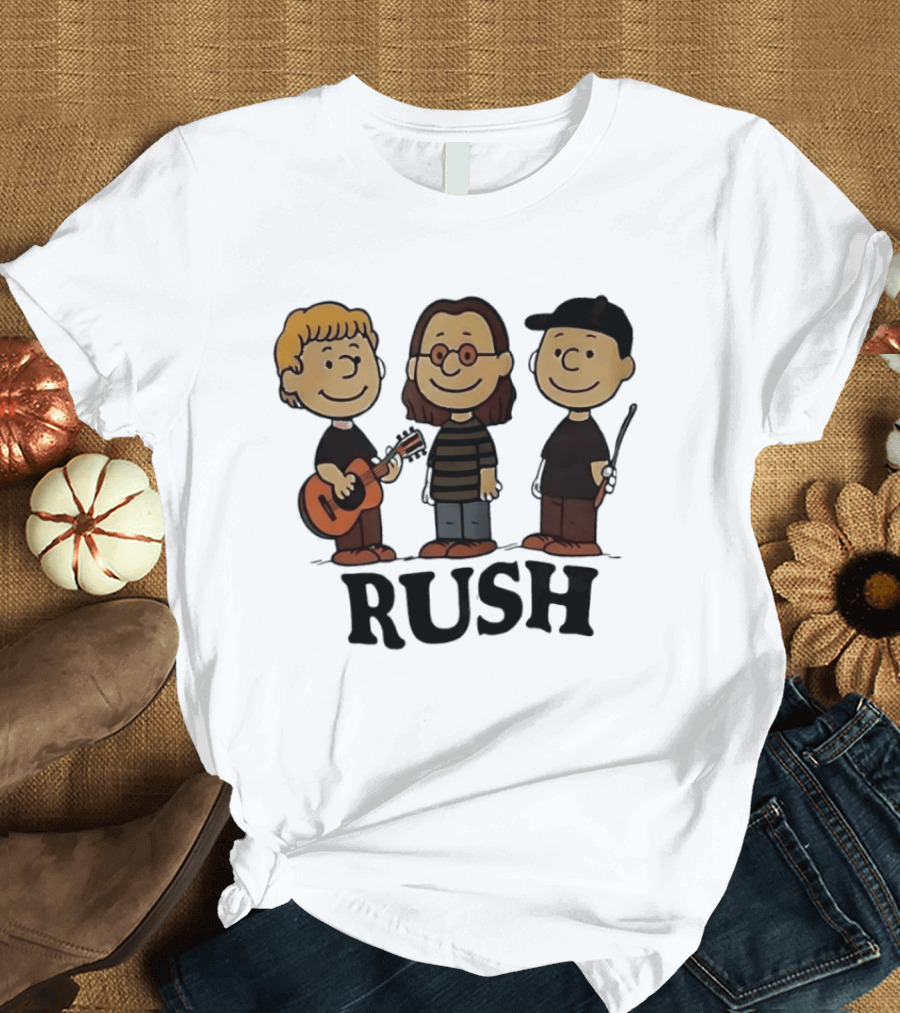 Rush Peanuts Band Members Cartoon Characters Guitar And Drumsticks T-Shirt