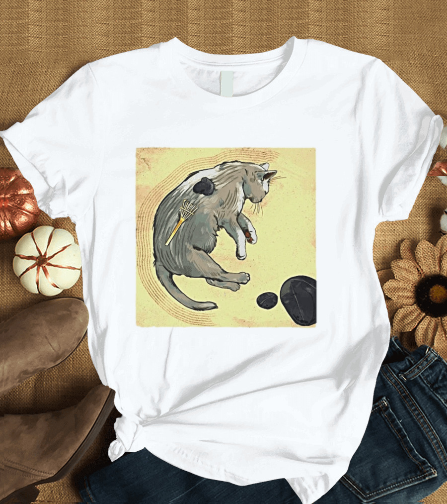 Zen Garden Kitty Rake And Stones Tranquility T-Shirt
