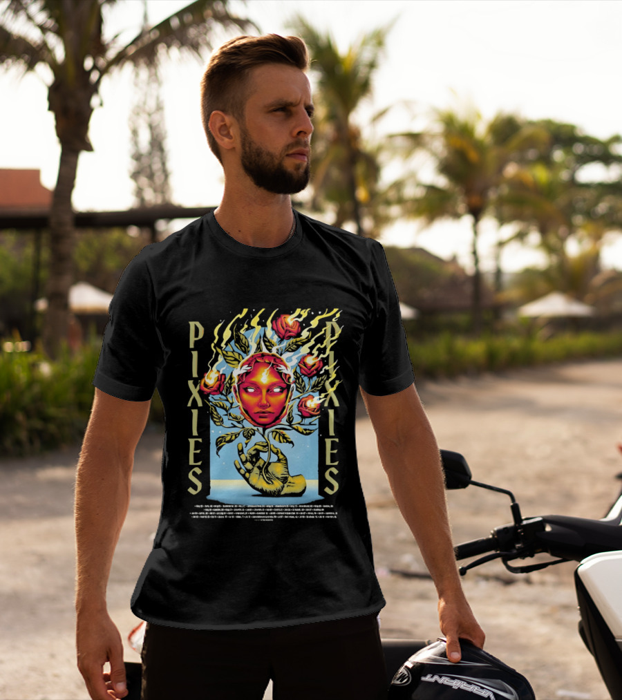 Pixies Europe And UK Tour 2026 Flaming Roses Face T-Shirt