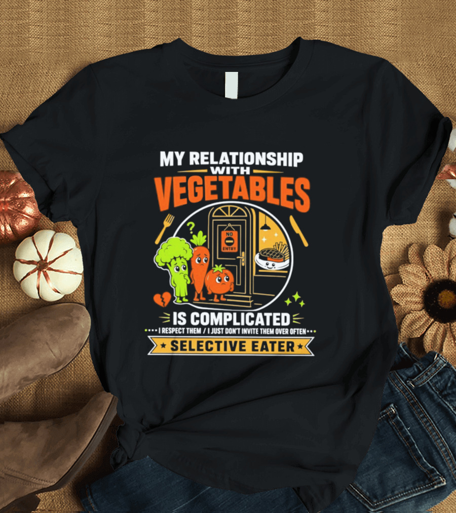 My Relationship With Vegetables Is Complicated Selective Eater Broccoli Carrot Humor T-Shirt